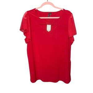 Zero 2 Eight Blouse Women's Size 1X Formal Red Crystal Peephole Flowy Top Sleeve
